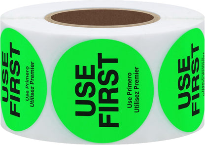 500 Pcs 1.5" Use First Stickers Small Stickers Circle Label Dot Labels Fluorescent Paper, Fluorescent Green