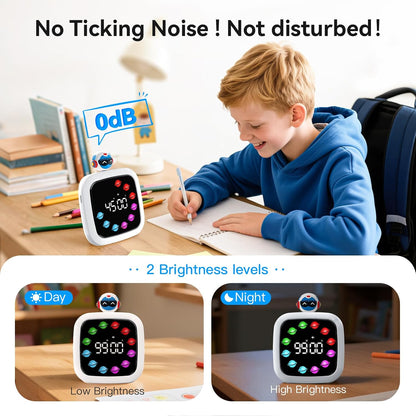 Yunbaoit Digital Visual Timer for Kids, 99-Minute Countdown, Rechargeable | 19 Music Alarm, Pause Function, 9 Optional DIY Color Planet Display, Robot Doll, for Study, Homeschool, Kitchen