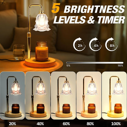 Candle Warmer Lamp with Timer and Dimmer, Electric Wax Warmers for Scented Candles with 5 Brightness Settings, Anti-Glare Lamp with Adjustable Height, Home Decor, Gift for Birthday, Valentines