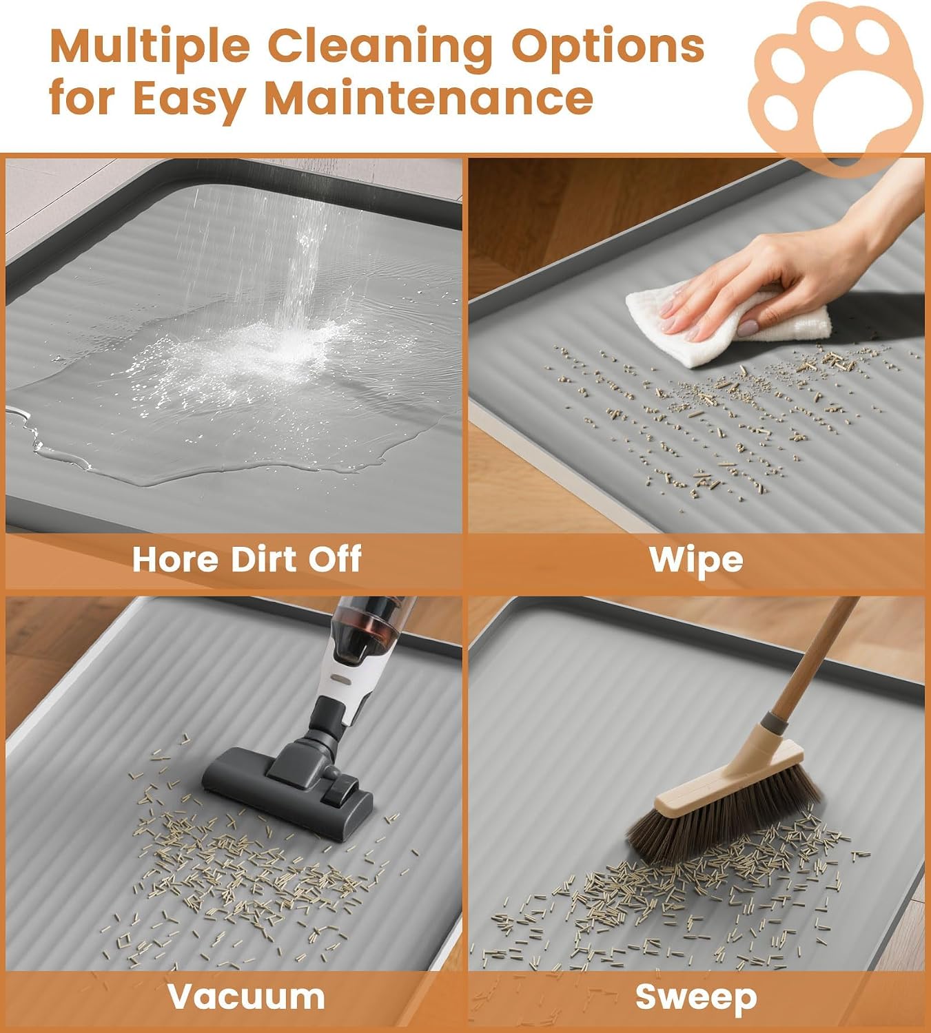 Cat Litter Mat 36"x24", Waterproof Litter Trapping Mat, Grey | Raised Edges Prevent litters, Diversion Grooves, Non-slip Backing, Easy to Clean