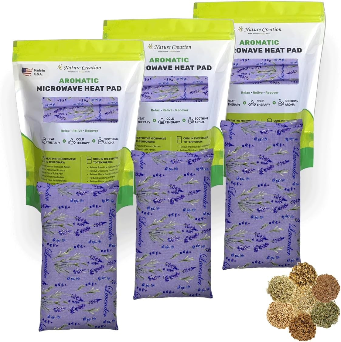Nature Creation Microwaveable Herbal Heating Pad - Microwave Heating Pad for Neck and Shoulders, Cold & Hot Pack, Heat Pack Warming Pad, Microwavable Heating Pads - Pack of 1 (Lavender Flowers)