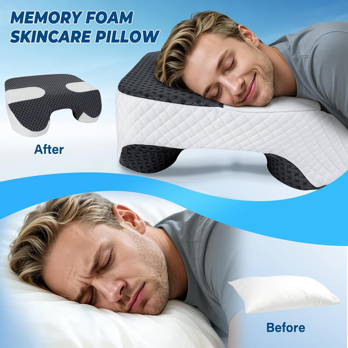 SAHEYER Side Sleeper Pillow with Arm Holes, 2 in 1 Shoulder Relief System for Rotator Cuff Pain, Memory Foam Pillow for Adults with 3 Arm Place Hole - for Side, Back and Stomach, Black