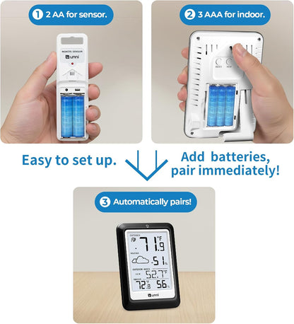 Indoor Outdoor Thermometer Hygrometer Wireless Weather Station, Temperature Humidity Monitor Battery Powered Inside Outside Thermometers with 330ft Range Remote Sensor and Backlight Display