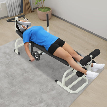 Multifunctional Body Stretcher, 330.69lbs Load Folding Massage Bed Back Stretch Bench Lumbar Traction Bed Neck Stretcher Traction Table with Headrest for Home Use Rehabilitation Centers Clinics