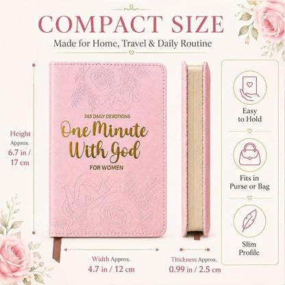 One Minute With God for Women, One Minute Daily Devotional Prayers & Reflections, Christian Prayer Journal with 365 Bible Verses, Pink Hardcover Gift for Mom, Wife, Daughter