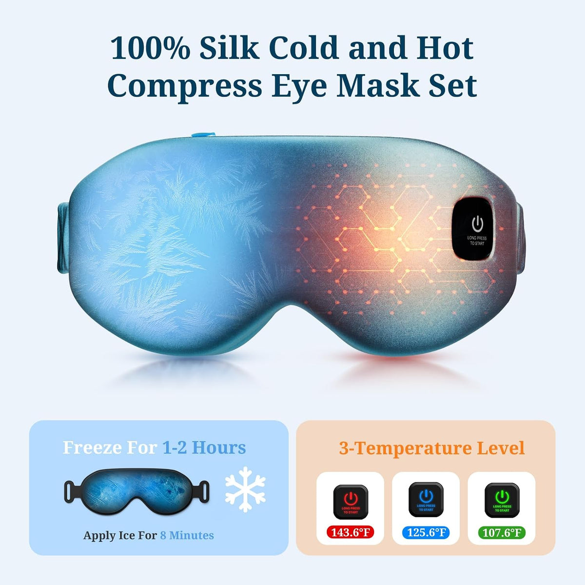 100% Silk Wireless Heated Eye Mask with Cooling & Washable Shells-Black
