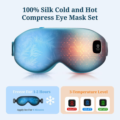 100% Silk Wireless Heated Eye Mask with Cooling & Washable Shells-Black