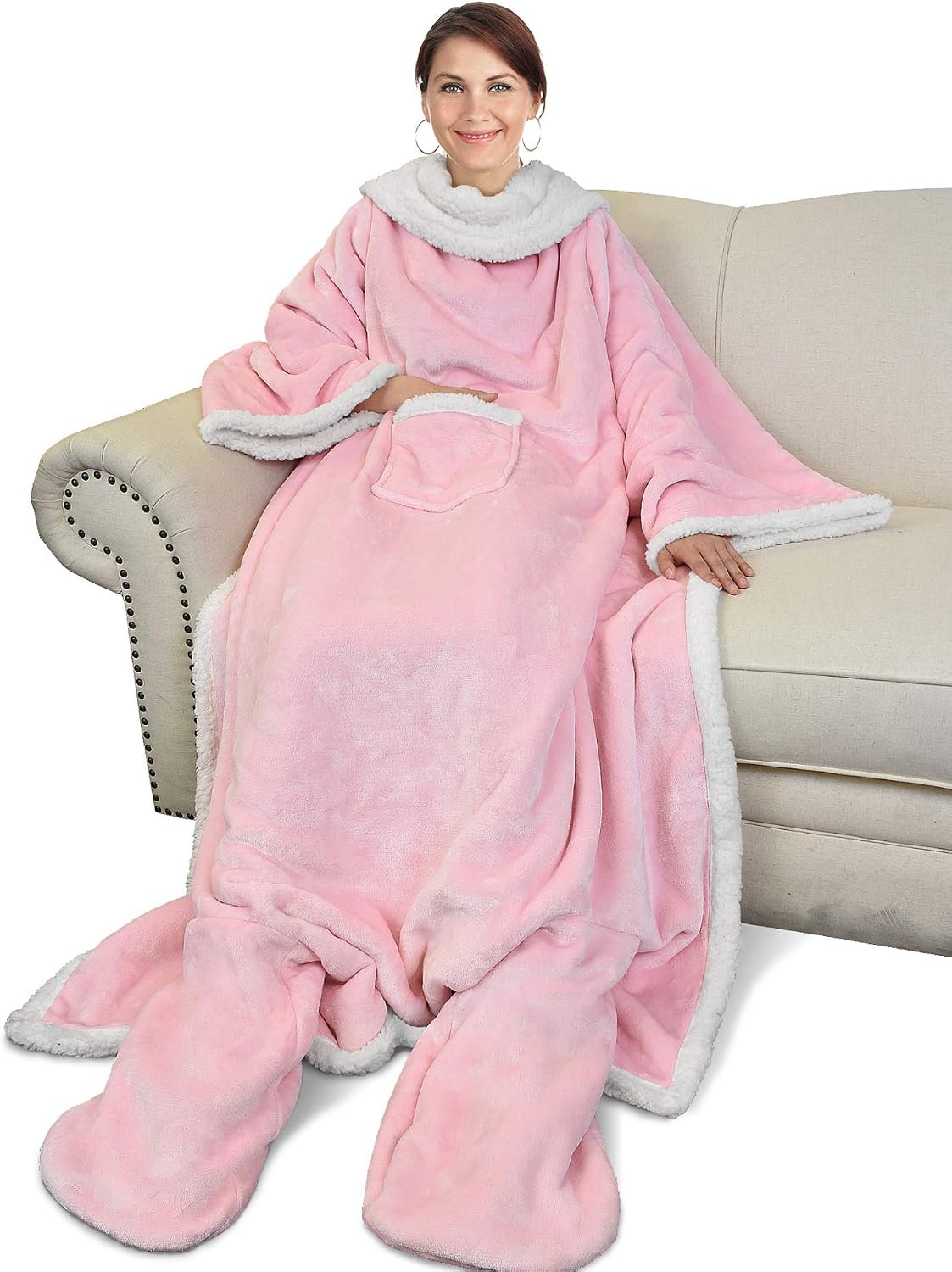 Catalonia Wearable Blanket with Sleeves & Foot Pocket for Adults | Soft Fleece Throw Wrap with Hands-Free Comfort, Perfect for Reading, TV Time & Relaxing, Christmas Gift for Women & Men