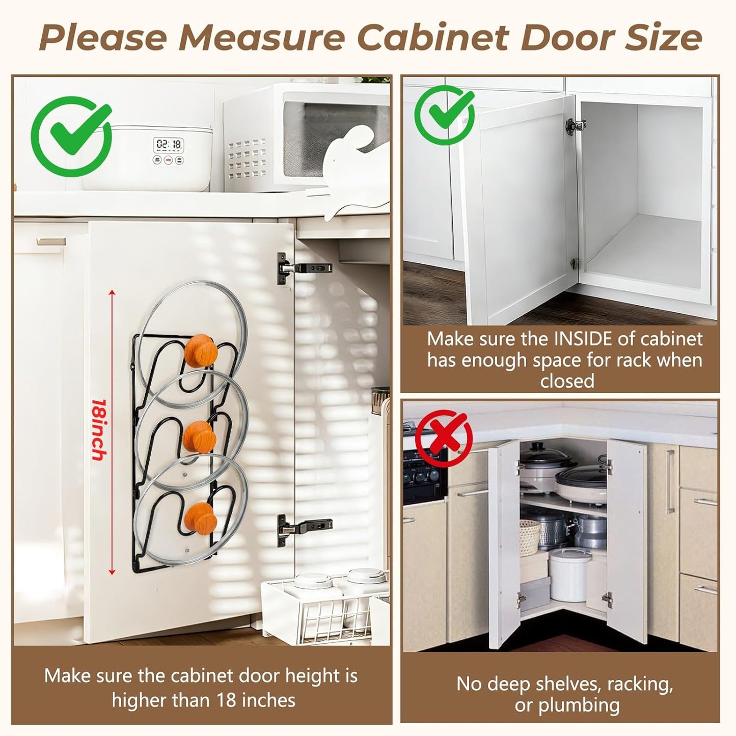 2 Pack Pot Lid Organizer Rack for Cabinet Door/Wall, 6-Tier Pot Lid Holders inside Cabinet Door, No Drilling Adhesive Wall/Door Mounted Rustproof Pots and Pans Lid Organizers for Kitchen Storage Black