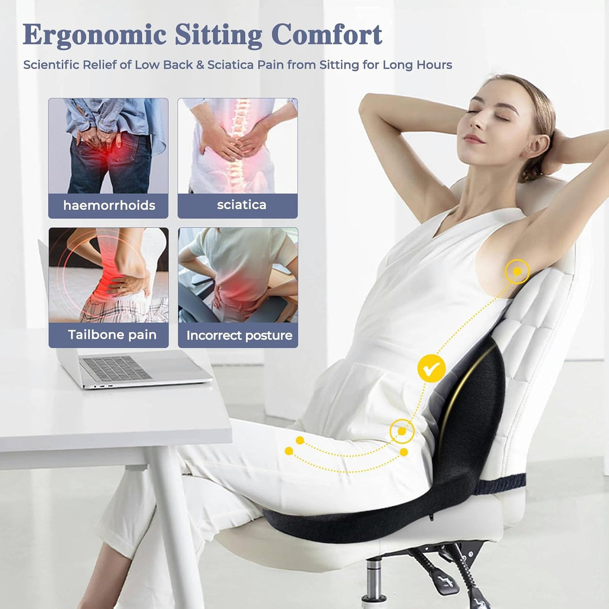 Seat Cushion with Lumbar Support Pillow, Back and Seat Cushion for Office