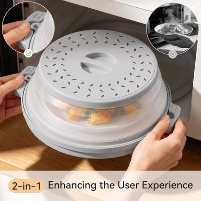 Microwave Splatter Cover for Food with Anti-scald Base Plate, Grey