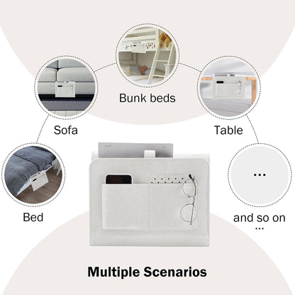 YOUDENOVA Bedside Caddy, Bedside Organizer for Dorm Room, Bunk Bed, Grey