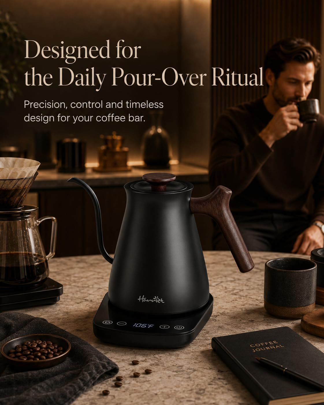 Harriet Gooseneck Electric Kettle, 1°F Control, Brew Time, 0.8L
