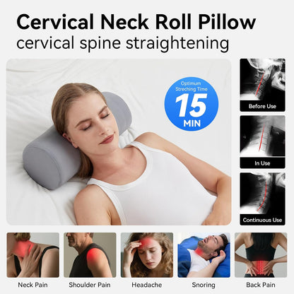 Cervical Roll Pillow with Cooling Gel Cover, Cooling Gel Memory Foam for Hot Sleepers, Small Neck Roll Pillow, Neck Round Pillow for Sleeping, Cylinder Bolster Pillow for Bed, Legs and Back