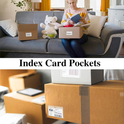 36 Pack 3" x 5" Adhesive Index Card Holders Clear PVC Label Holders | Top-loading label pockets, removable adhesive, clear PVC, for bins, shelves, totes, library and office use