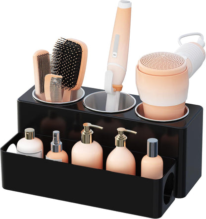 Lifewit Hair Tool Organizer Dryer Holder Countertop with 4 Cups, Black | 4 Stainless cups Tools Organizer, Acrylic body Hair Product Storage for Curling Iron, Brush, Straightener, Bathroom