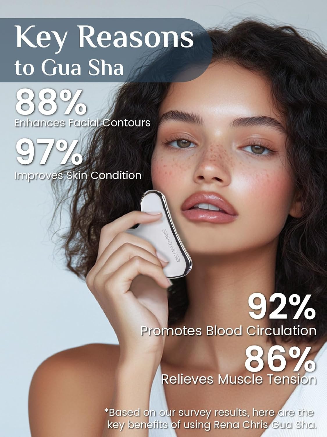 Rena Chris Gua Sha Facial Tools, Stainless Steel Guasha Tool for Acupuncture, Manual Massage Tool for Jawline Sculpting and Puffiness Reducing, Gua Sha Facial Massage Tool, Skin-Care Gift (Silver) | Face Massage Tool for Jawline Sculpting, Puffiness