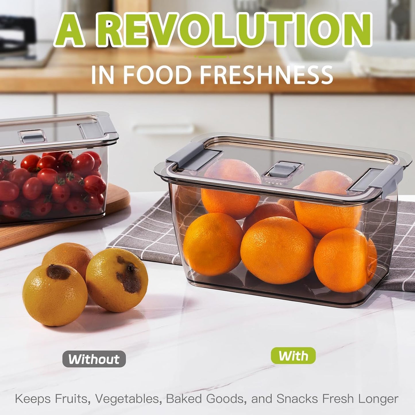 LUXEAR 4 Pack Fruit Vegetable Containers for Fridge, Produce Saver Container with Lids &Removable Colander BPA-free Refrigerator Storage Organizer for Fruit Vegetable, Berry, Meat keep Fresh Longer | BPA Free with Removable Colanders Leak-proof Fridge