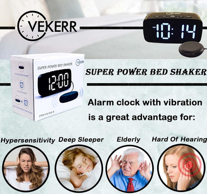Loud Alarm Clock with Bed Shaker, Vibrating Alarm Clock for Heavy Sleepers, Multifunctional Digital Alarm Clock, Deaf and Hard of Hearing, Full Range Dimmer and Battery Backup (Black, 1)