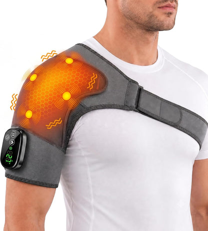 Cordless Shoulder Heating Pad with Massage, Portable Heated Shoulder Massage Wrap Pain Relief Deep Tissue for Men Women
