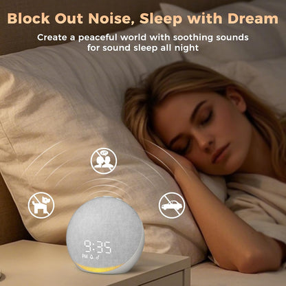 Sound Machine Alarm Clock for Bedroom: 25 Natural Sleep Sounds | White Noise Machine for Adults Kids Baby - Gentle Wake Up Alarm with Bluetooth Speaker - Putty