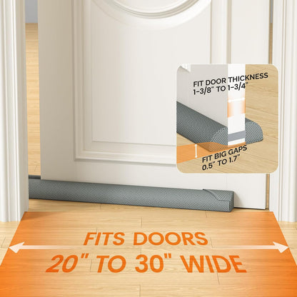 fowong Door Draft Stopper, 36" Adjustable Under Door Noise Stopper, Grey | Durable Door Draft Blocker Helps to Seal Door Gaps, Reduce Drafts, Noise, Dust & Light, Fit Doors 30"–36", Easy to Install