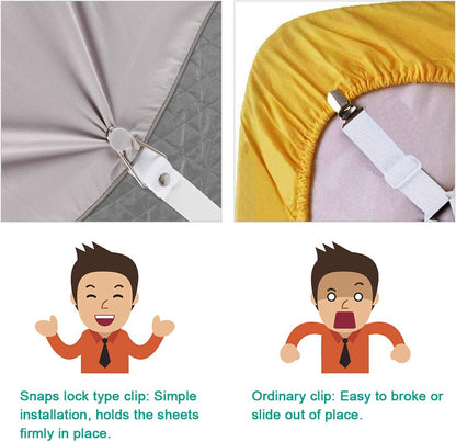 Bed Sheet Holder Straps- Adjustable Fitted Sheet Clips Bed Sheet Fastener Suspenders Elastic Gripper Holder Used for Bed Sheets,Mattress Covers, Sofa Cushion(Set of 4)