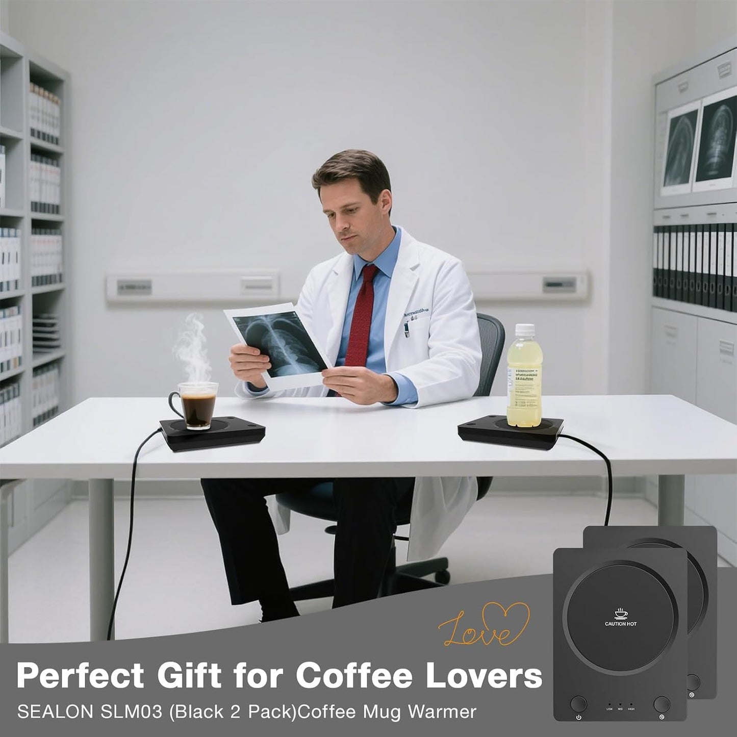 SEALON SLM03 Electric Coffee Mug Warmer - 3-Temperature Desk Cup Warmer with Auto Shut-Off (4 Hours) for Heating Coffee, Tea, Milk & Beverages