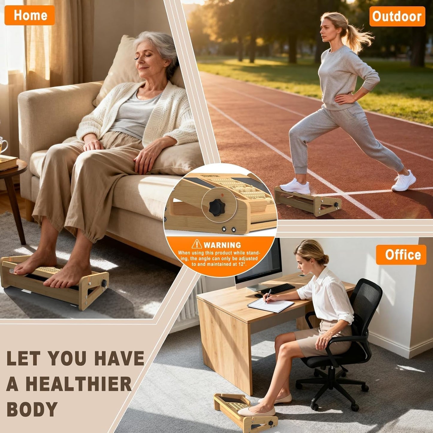 Slant Board for Calf Stretching with Foot Massage Roller | Calf Stretcher for Exercise, Portable Adjustable Bamboo Incline Slantboard for Ankle Knees Leg Physical Therapy Equipment