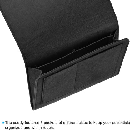 PATIKIL 11in Bedside Caddy, Bed Caddy Bedside Organizer Hanging 5 Pocket Soft Felt Bed Pockets Bedside Storage Organizer Remote Control Holder for Bedroom Phones Glasses, Pink