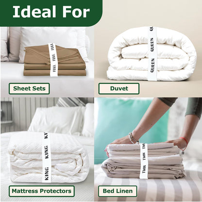 ECOHomes Bed Sheet Organizer Label Bands (King 4PCs Pack, Cream) | Storage Size Label Bands, Bed Sheets Set Organizers, Linen Closet Organization, Elastic Bedding Band, for Organizing Bedsheet