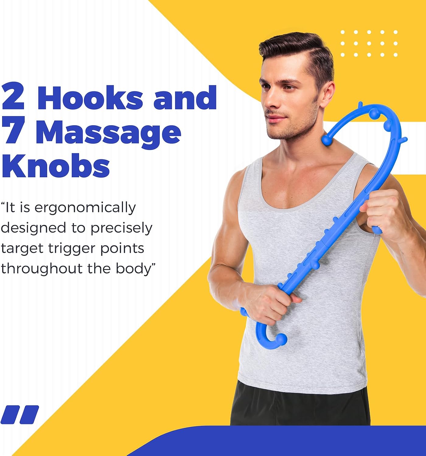 Deep Tissue Back & Neck Massager - Back Massager Stick for Pain Relief, Muscle Knot Remover, Trigger Point Massage Tool for Full Body, Shoulders, Legs - Pressure Point Massage Tool (Blue)