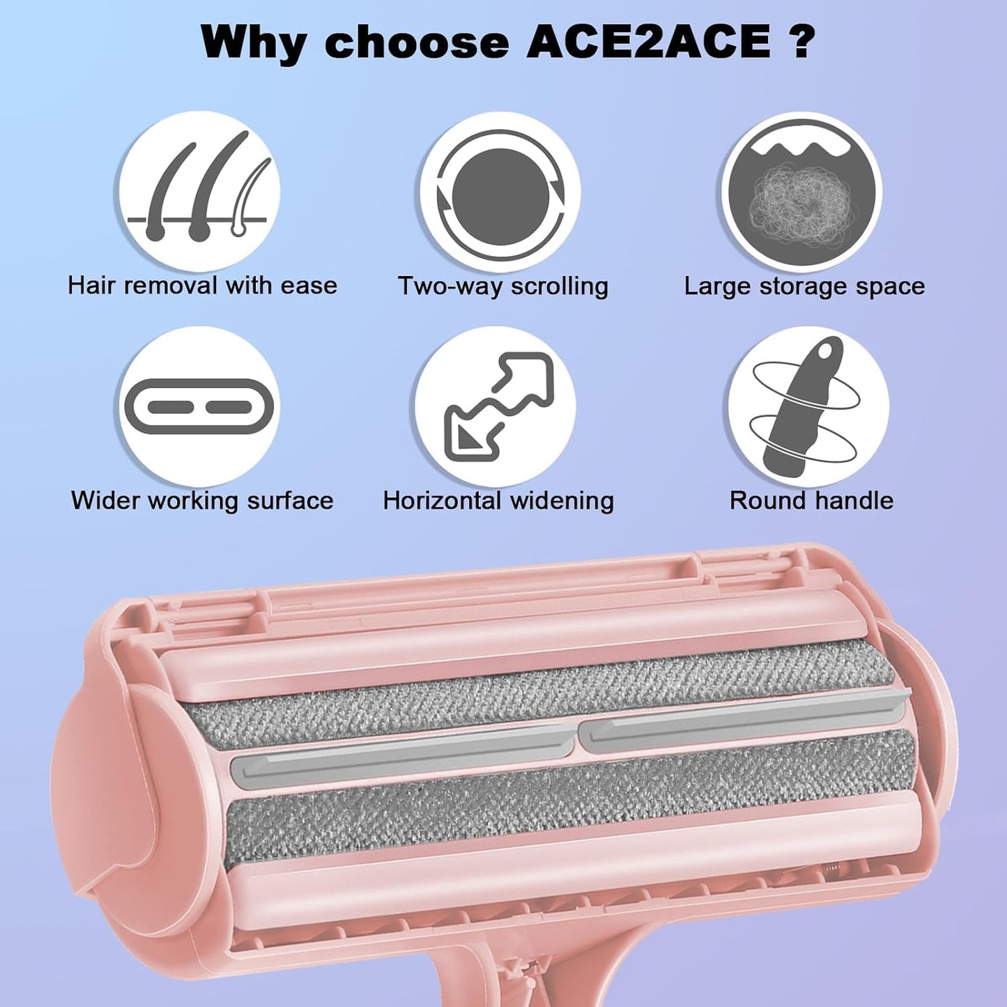 ACE2ACE Pet Hair Remover, Reusable Lint Roller for Cat and Dog Hair, White | Self Clean Cat Hair Remover with Dust Bin, Dog Hair Remover for Couch, Furniture, Carpet, Sofa and Bedding