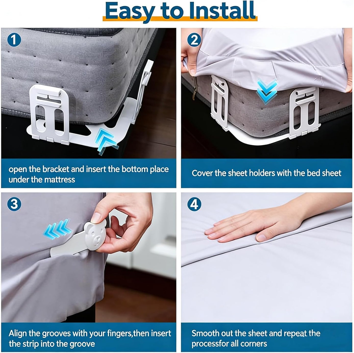 4-Pack Bed Sheet Holders for Corners, Heavy-Duty Mattress Straps with Reinforced Clips, Fabric-Safe Sheet Grippers, Universal Fit forFit All Sheet Size (White)