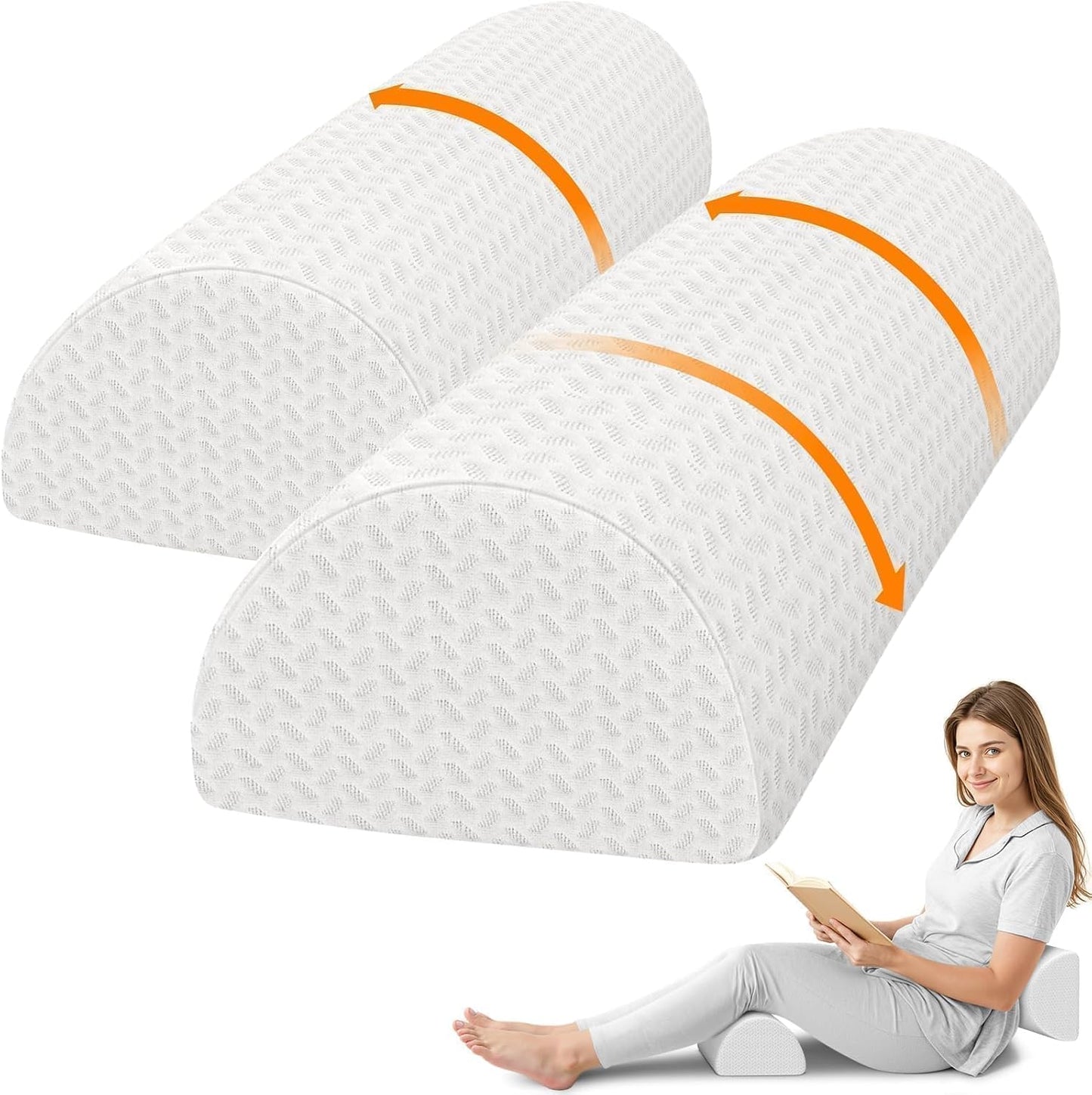 SweetSlubr Knee Pillow for Side Sleepers, Half Moon Memory Foam Bolster Pillow for Legs, Ergonomic Design Wedge Elevation Pillow for Side & Back Sleeping, Under Knee Support, Foot, Ankle, Lumbar,White