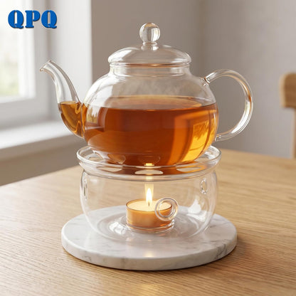 Glass Teapot Warmer 5", Borosilicate, for 600-1800ml, Candle Not Included | Handcrafted Lead-Free Glass, Heatproof Tealight Warmer – Fits Most Standard Teapots