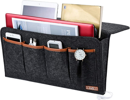 Zafit Bedside Caddy, Large Size Bedside Storage Organizer Bedside Organizer Caddy for Magazine Remotes Phone (13.4'' x 18.1'' Plus Size, Dark Grey)