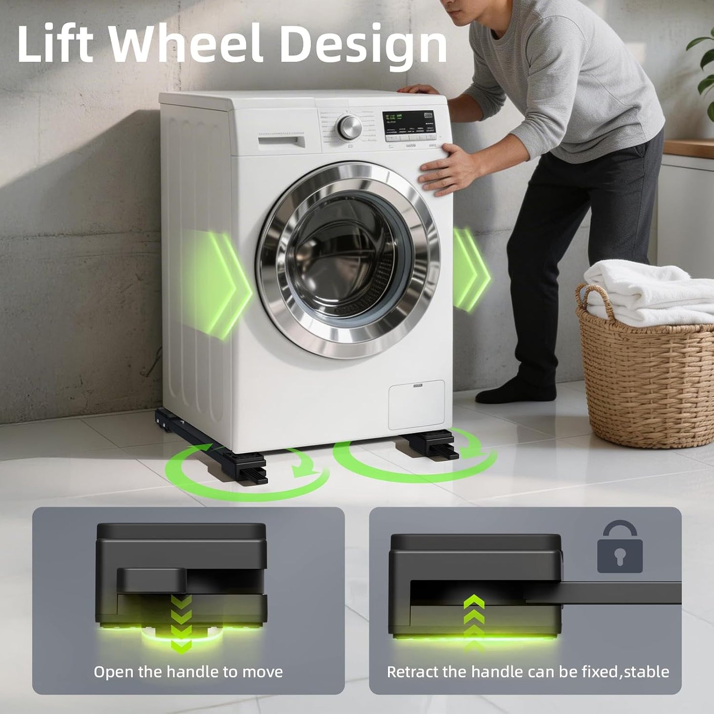 Appliance Rollers Heavy Duty,Newest 360° Movement Appliance Sliders,20-32in Extendable,Liftable Anti Slip Washing Machine Base,Easily Move Washer and Dryer Machines,Refrigerators,Furniture-Black