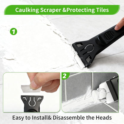6 in 1 Silicone Caulking Tool Kit Caulking Grout Removal Sealant Finishing Tool with Stainless Steel Head, 6 Silicone Pads, Grout Removal Tool for Kitchen Sink Bathroom Toilet Caulking
