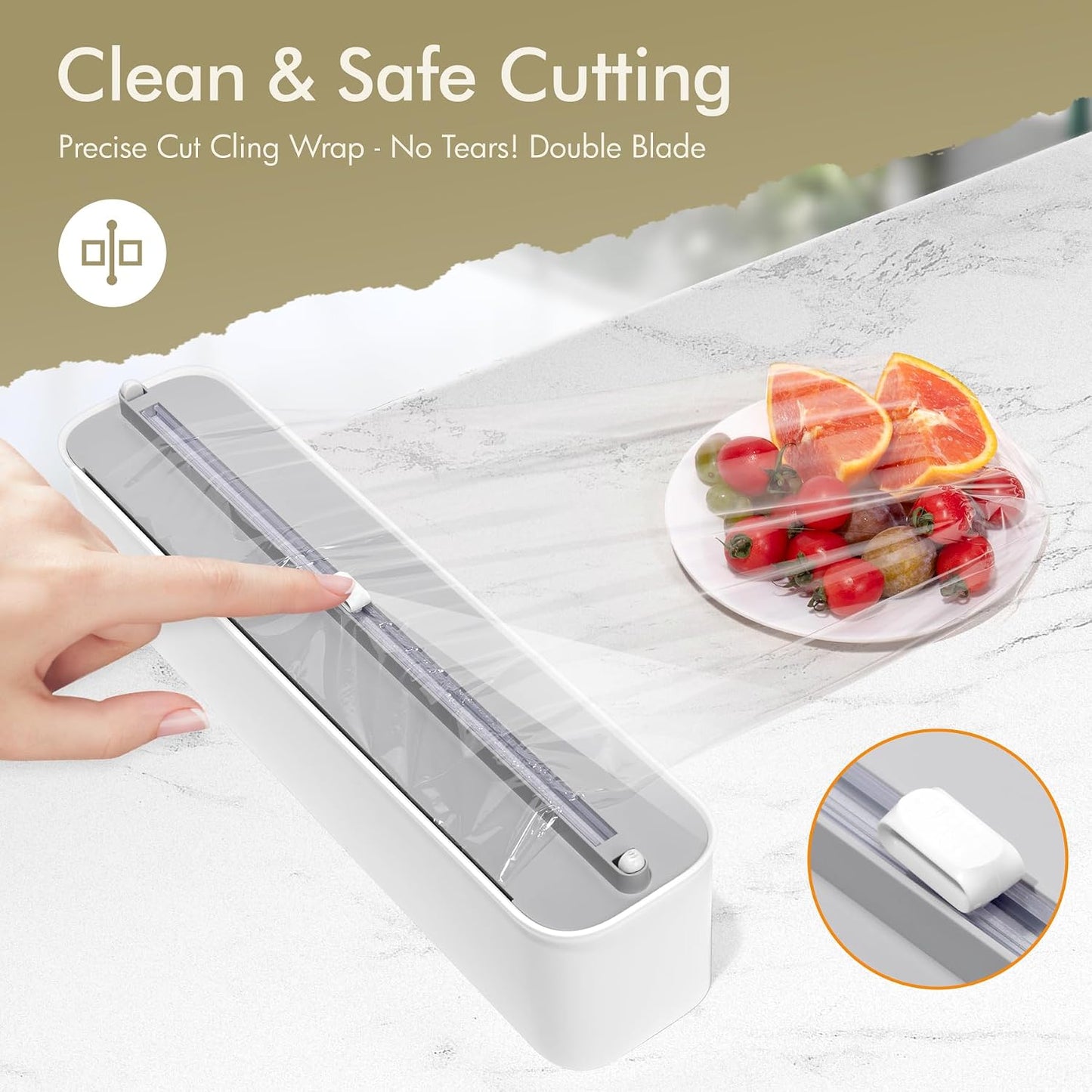Aluminum Foil & Plastic Wrap Dispenser with Cutter - Magnetic & No-Drill Wall Mount, Cling Film Dispenser for Countertops & Cabinets, Space-Saving Kitchen Organizer - Fits 150 m Rolls, Black