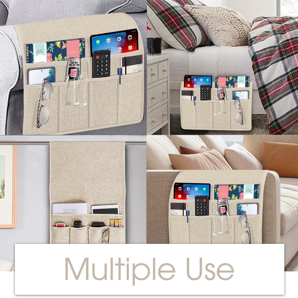 Joywell Remote Caddy Couch Remote Control Holder for Recliner Sofa Armrest Organizer Non Slip Arm Chair Caddie with 6 Pocket Storage for Magazine, Tablet, Phone, iPad, Black