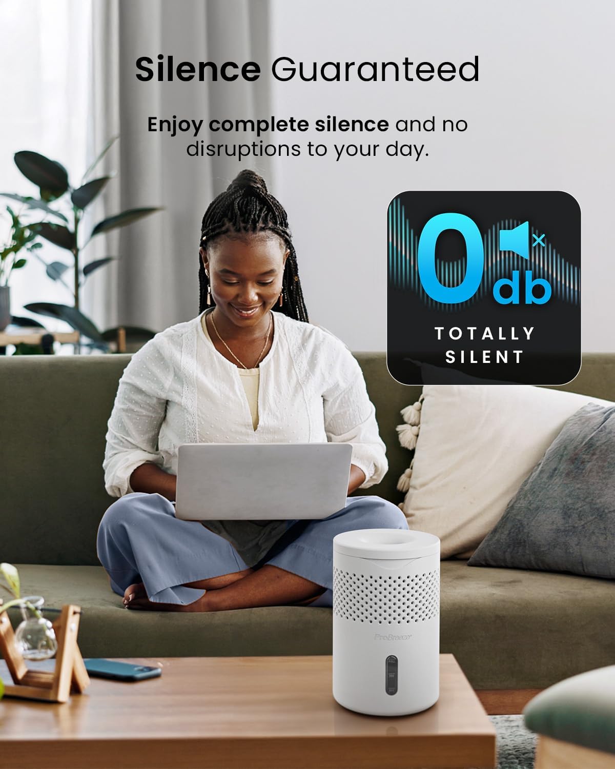 Pro Breeze Osmo Non-Electric Moisture Absorber, 44 fl.oz, Included 1.54lb Refillable Tablet, Lasts 100 Days, Ideal Silent Mini Dehumidifier for Closet, Bathroom & Bedroom, Fragrance Free, White