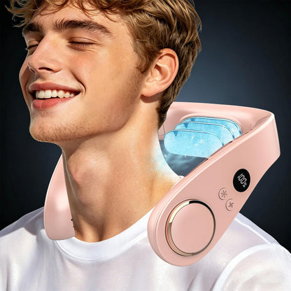 Neck Fan with Cooling Plate-24H Quiet Powerful Fans that Blow Cold Air-5 Speed&Power LED Display-USB 5500mAh Bladeless Wearable Personal AC Cooler for Women,Men,Kids,Travel,Outside,Indoor White