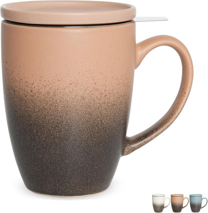 Bosmarlin Ceramic Tea Cup with Infuser and Lid, 13.5 Oz, Loose Leaf Tea Steeper Mug with Strainer, Microwave and Dishwasher Safe, Reactive Glaze (13.5 Oz, Pale Green)