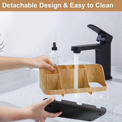 GFWARE Black Toothbrush Holder - 7 Slots Bathroom Organizer Countertop with Drainage Matte Black Electric Toothbrush and Toothpaste Holder for Bathroom Accessories Sink Storage