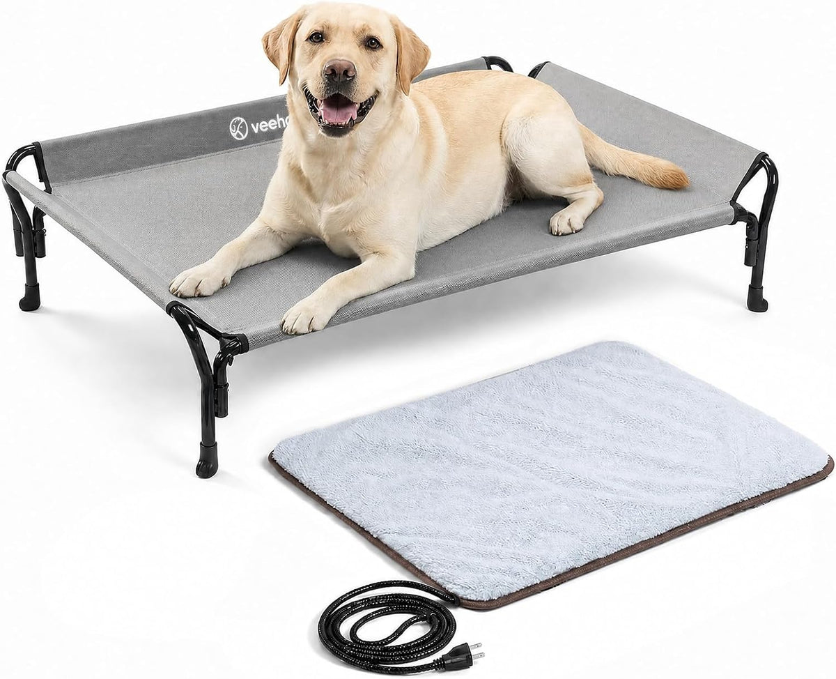 Veehoo Elevated Dog Bed with Plush Heated Pad, Raised Dog Bed for Cat & Dog