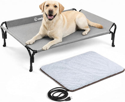 Veehoo Elevated Dog Bed with Plush Heated Pad, Raised Dog Bed for Cat & Dog