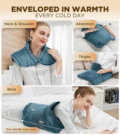 Graphene-Infused 1Min Fast Heating Pad, Deeper Muscle Relief Weighted Heating Pads for Neck and Shoulders and Back, Heated Wrap with 6 Heat Options 4 Auto Timer, Surprise for Men Women Mom Christmas