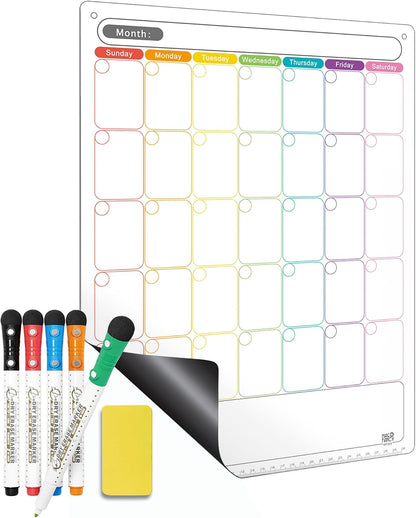 Magnetic Calendar for Fridge, Dry Erase Weekly Planner, 13" x 16.9" | Strong Magnetic Hold, Vertical Weekly Layout, Large Daily Spaces, Easy to Clean, Color-Coded, Dual-Magnet Markers & Eraser