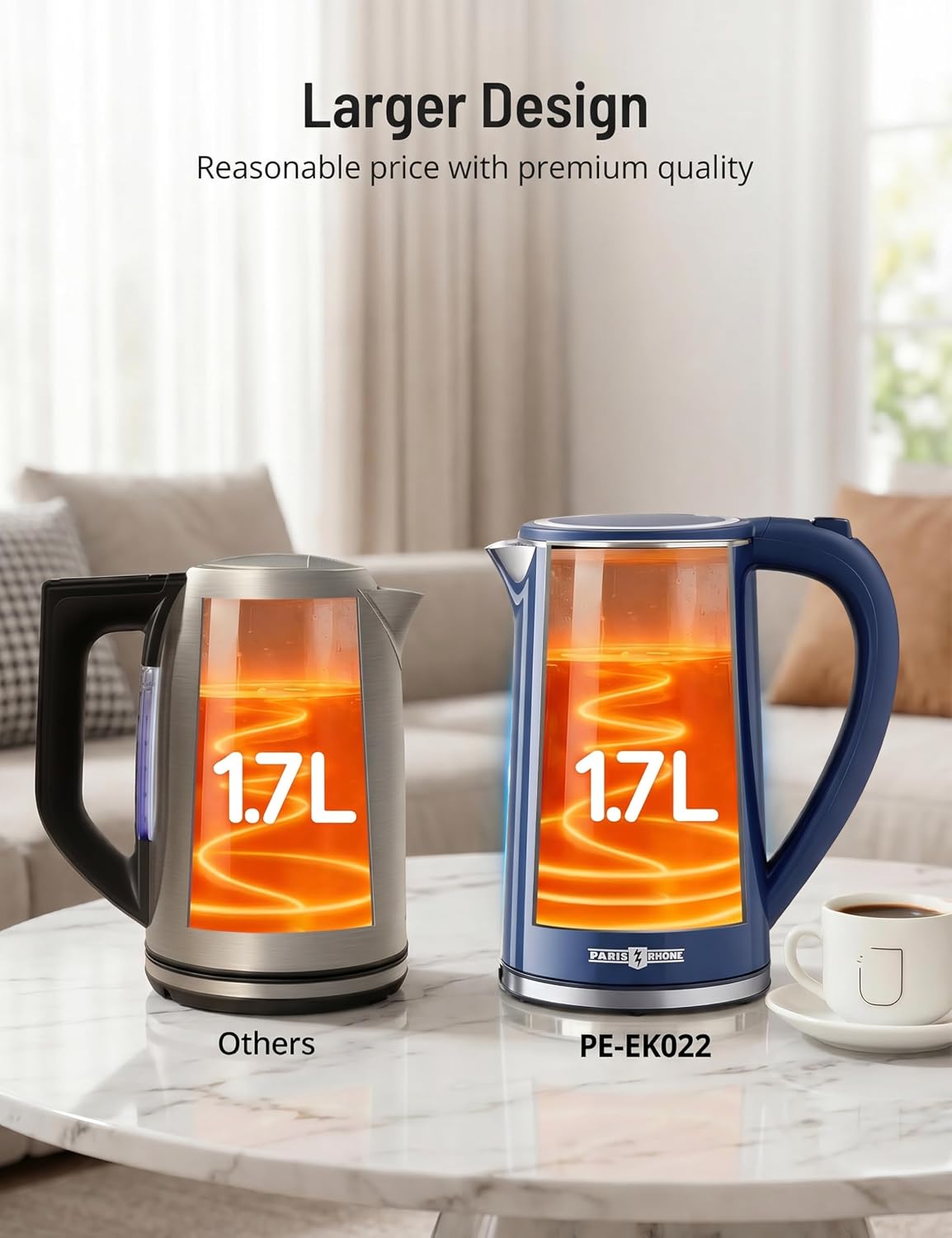 Electric Kettle Temperature Control, 1.7L Large Electric Tea Kettle, 4H Keep Warm Hot Water Boiler with 6 Presets, LED Screen Electric Kettles for Boiling Water, Boil-Dry Protection